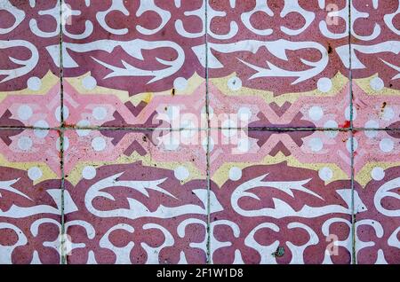 Bellingrath tile or Adamantile, a type of encaustic cement tile by National Mosaic Flooring Company, is pictured at The Pillars in Mobile, Alabama. Stock Photo