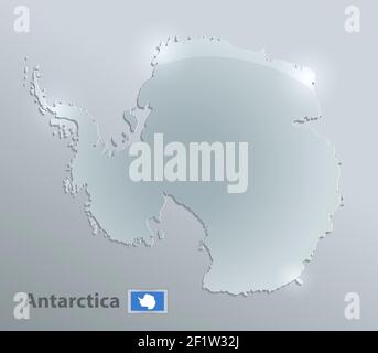 Antarctica map and flag, glass card paper 3D vector Stock Vector
