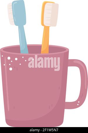 toothbrushes in cup oral hygiene Stock Vector