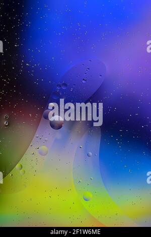 Abstract colorful Background Oil in Water surface with Bubbles. macro shot close-up. Stock Photo