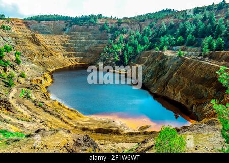 abandoned open pit mine with stone quarry