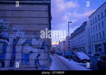 Facade of a old destroyed Berlin Bunker in MItte Stock Photo