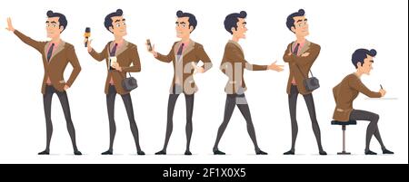 Colorful reporter characters set of journalist with different professional equipment in various poses isolated Stock Vector