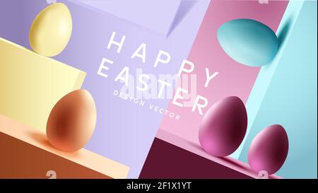 Pastel coloured easter eggs layout design with copy space, Holiday background vector illustration. Stock Vector