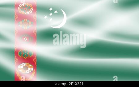 Grunge Turkmenistan flag. Turkmenistan flag with waving grunge texture. Stock Vector