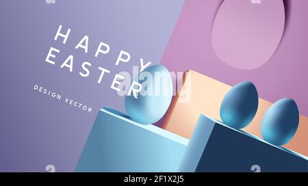 Creative and abstract Happy Easter holidays layout background design in shades of pastel with eggs. Vector illustration. Stock Vector