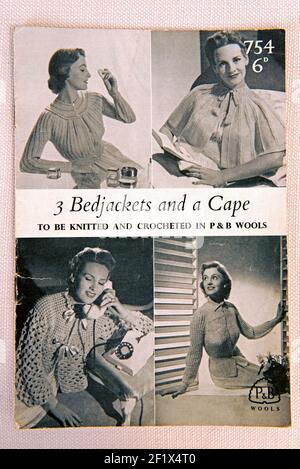 Vintage black and white knitting pattern 3 Bed jackets and a Cape - P&B wool, cost 6d.