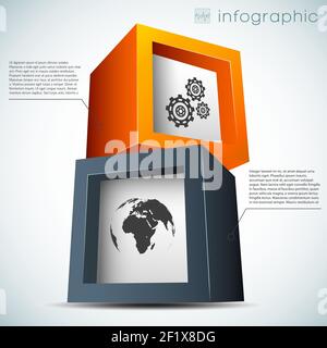 Abstract infographic concept with 3d colorful cubes gears world map on light background isolated vector illustration Stock Vector