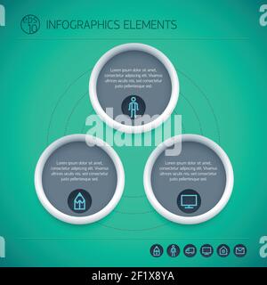 Abstract infographic elements with circles text three options and icons ...