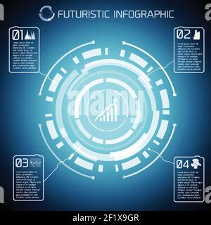 Modern virtual technology infographics with light diagram text and icons on blue background vector illustration Stock Vector