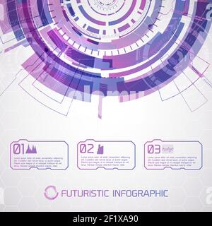 Modern virtual technology conceptual background with futuristic round half-circle and scene touch selector with text and pictograms vector illustratio Stock Vector