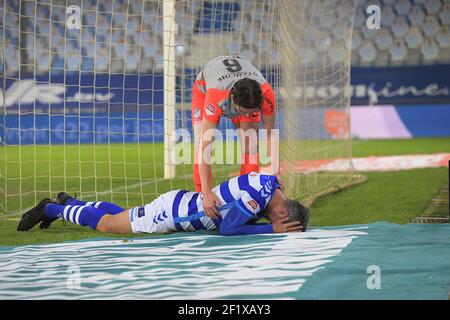 DOETINCHEM, NEDERLAND - MARCH 7: Maarten Peijenburg of FC Eindhoven Ralf Seuntjens of De Graafschap during the KeukenKampioen Divisie match between De Stock Photo