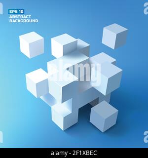 Composition with a bunch of tridimensional white cubes with shadows forming complex structure on gradient background vector illustration Stock Vector