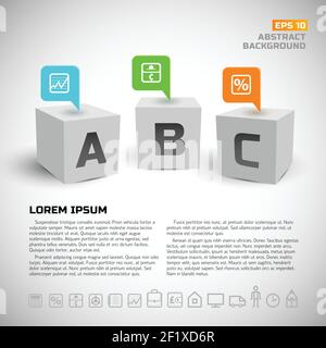 3d cubes with infographic elements and monochrome set of business icons on white background vector illustration Stock Vector