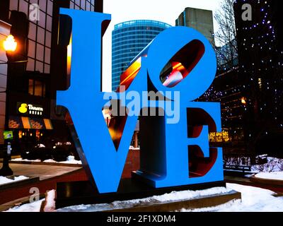 Love Sculpture |Grand Rapids, MI| Iconic pop-art sculpture by American artist Robert Indiana Stock Photo