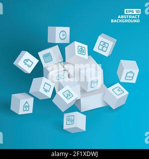 Abstract business geometric background with gray 3d cubes squares and icons isolated vector illustration Stock Vector