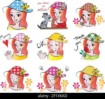 Cartoon girl emoji set Stock Vector