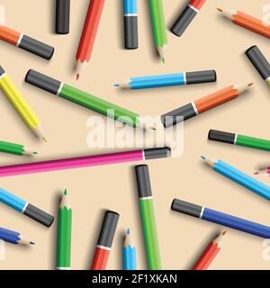 Back to school seamless pattern with colorful wooden pencils in realistic style vector illustration Stock Vector