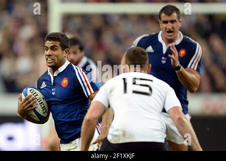 France's Wesley Fofana in action against New Zealand's Israel Dagg during the rugby union test match 2013 between France and New Zealand on November 9, 2013 in Saint Denis, France. Photo Philippe Millereau / KMSP / DPPI Stock Photo