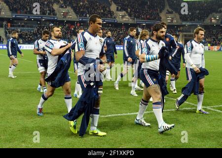 Nicolas Mas, Captain's Thierry Dusautoir, Yannick Forestier and Maxime Medard of France before the rugby union test match between France and Tonga on November 16, 2013 at Oceane stadium in Le Havre, France. Photo Philippe Millereau / KMSP / DPPI Stock Photo