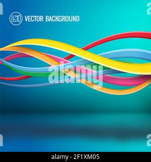 Abstract bright dynamic template with colorful wavy intersecting lines on turquoise background vector illustration Stock Vector