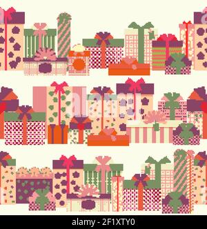 Gift boxes seamless horizontal border pattern. Wrapped presents or gift boxes. Vector illustration Stock Vector