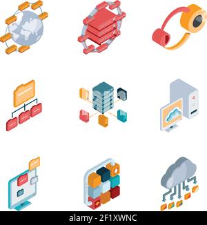 Isometric Big data analysis colorful icons on the white background. Vector and illustration Stock Vector