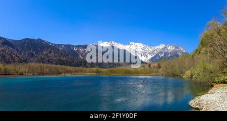 Kamikochi National Park in the Northern Japan Alps of Nagano Prefecture, Japan. Beautiful snow mountain with river.  One of the most beautiful place i Stock Photo