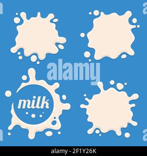 Milk, yogurt or cream splash blot vector set. Drink element, splashing template illustration Stock Vector