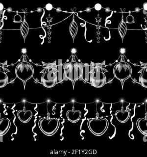 Set of Beautiful Chalkboard Garland Christmas Patterns. Can be Used for Border Designs. Stock Vector