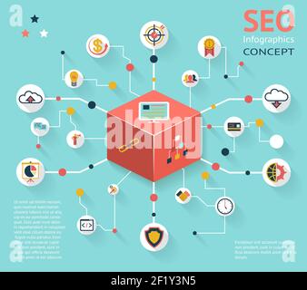 Colorful SEO Infographic Icon Concept with Various Option Outcomes Stock Vector