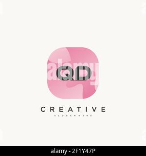 QD Initial Letter logo icon design template elements with wave colorful Stock Vector