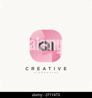 QI Initial Letter logo icon design template elements with wave colorful Stock Vector