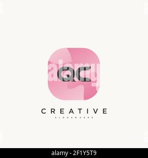 QC Initial Letter logo icon design template elements with wave colorful Stock Vector