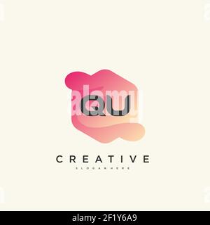 QU Initial Letter logo icon design template elements with wave colorful Stock Vector