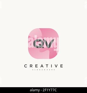 QV Initial Letter logo icon design template elements with wave colorful Stock Vector