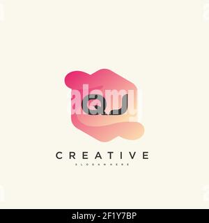 QJ Initial Letter logo icon design template elements with wave colorful Stock Vector