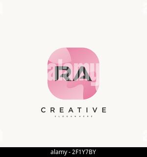 RA Initial Letter logo icon design template elements with wave colorful Stock Vector