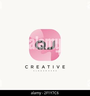 QJ Initial Letter logo icon design template elements with wave colorful Stock Vector