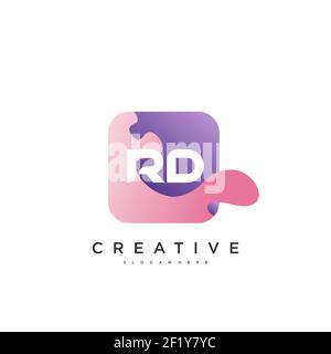 RD Initial Letter logo icon design template elements with wave colorful Stock Vector