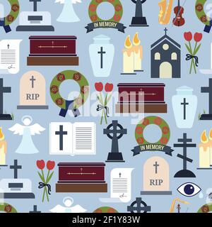 Colored Funerals and Mournful Ceremony Patterns Graphic Design on Gray Background. Stock Vector