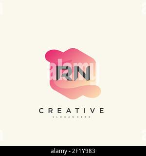 RN Initial Letter logo icon design template elements with wave colorful Stock Vector