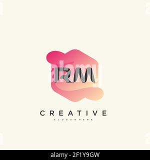RM Initial Letter logo icon design template elements with wave colorful Stock Vector