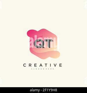 QT Initial Letter logo icon design template elements with wave colorful Stock Vector