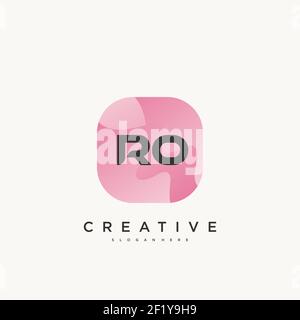 RO Initial Letter logo icon design template elements with wave colorful Stock Vector