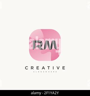 RM Initial Letter logo icon design template elements with wave colorful Stock Vector
