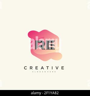 RE Initial Letter logo icon design template elements with wave colorful Stock Vector
