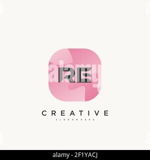 RE Initial Letter logo icon design template elements with wave colorful Stock Vector