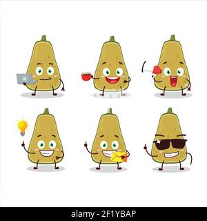 Slice of squash cartoon character with various types of business emoticons. Vector illustration Stock Vector