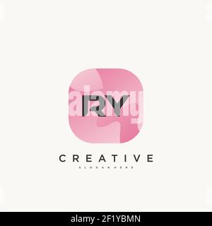 RY Initial Letter logo icon design template elements with wave colorful Stock Vector